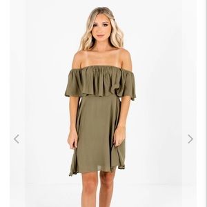 Fresh Juniper Green Off Shoulder Mini Dress